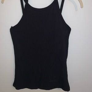 Black Ribbed Cropped Tank Top